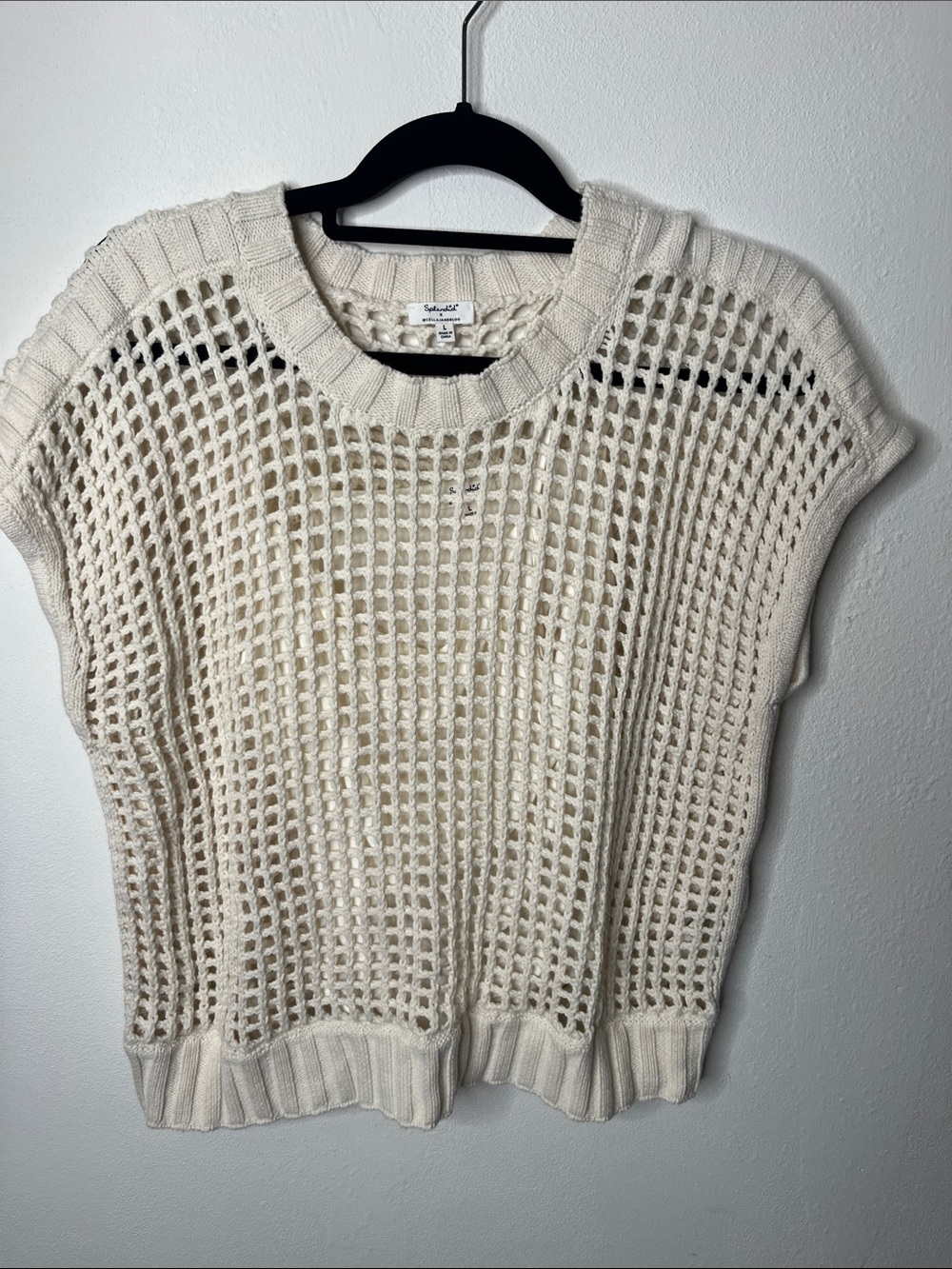 Splendid Cream Open-Weave Scoop Neck Sweater Vest